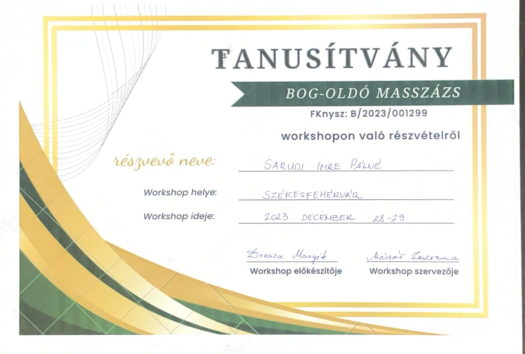 BOG-OLDÓ masszázs workshop tanúsítvány