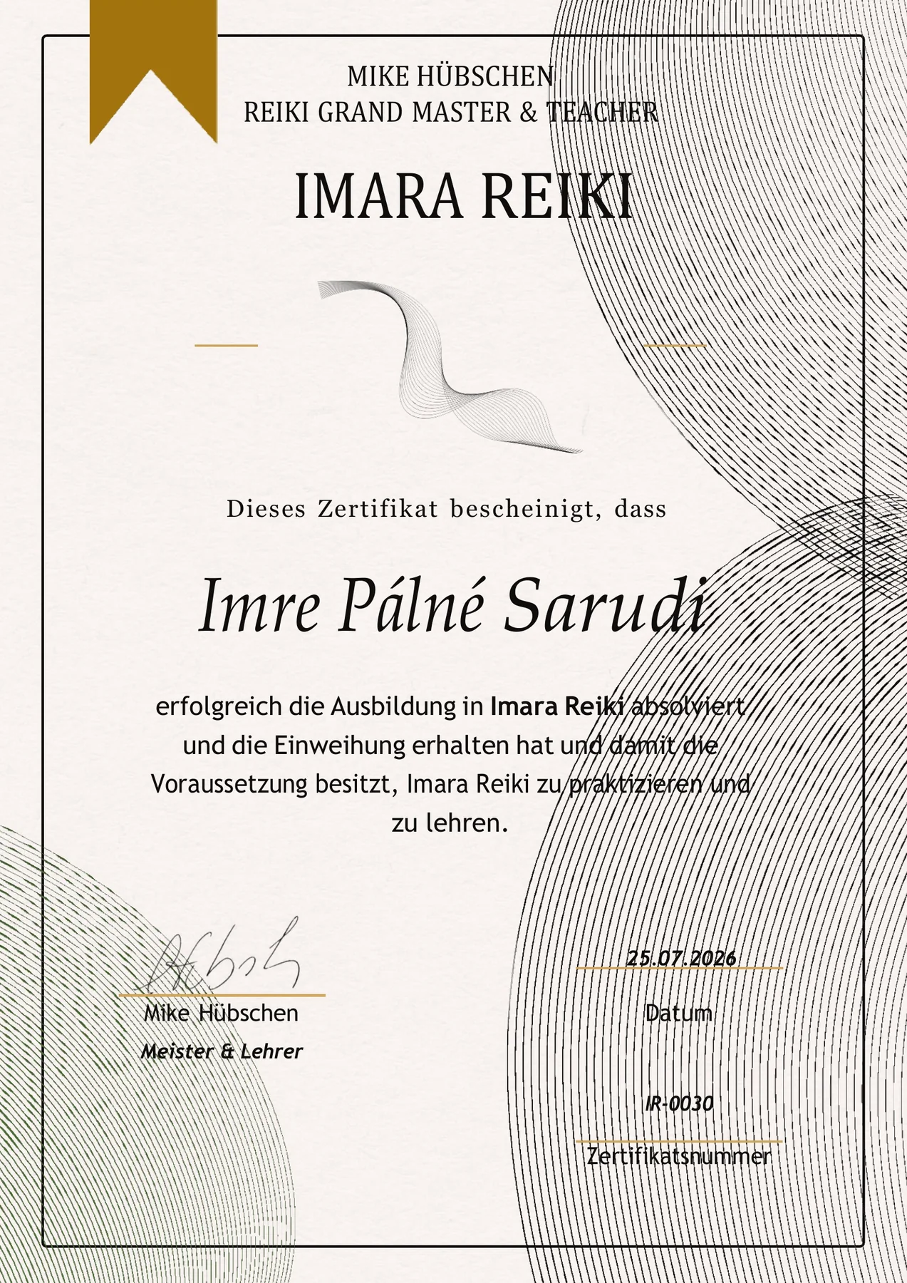 Imara Reiki gyakorlói és oktatói certifikát