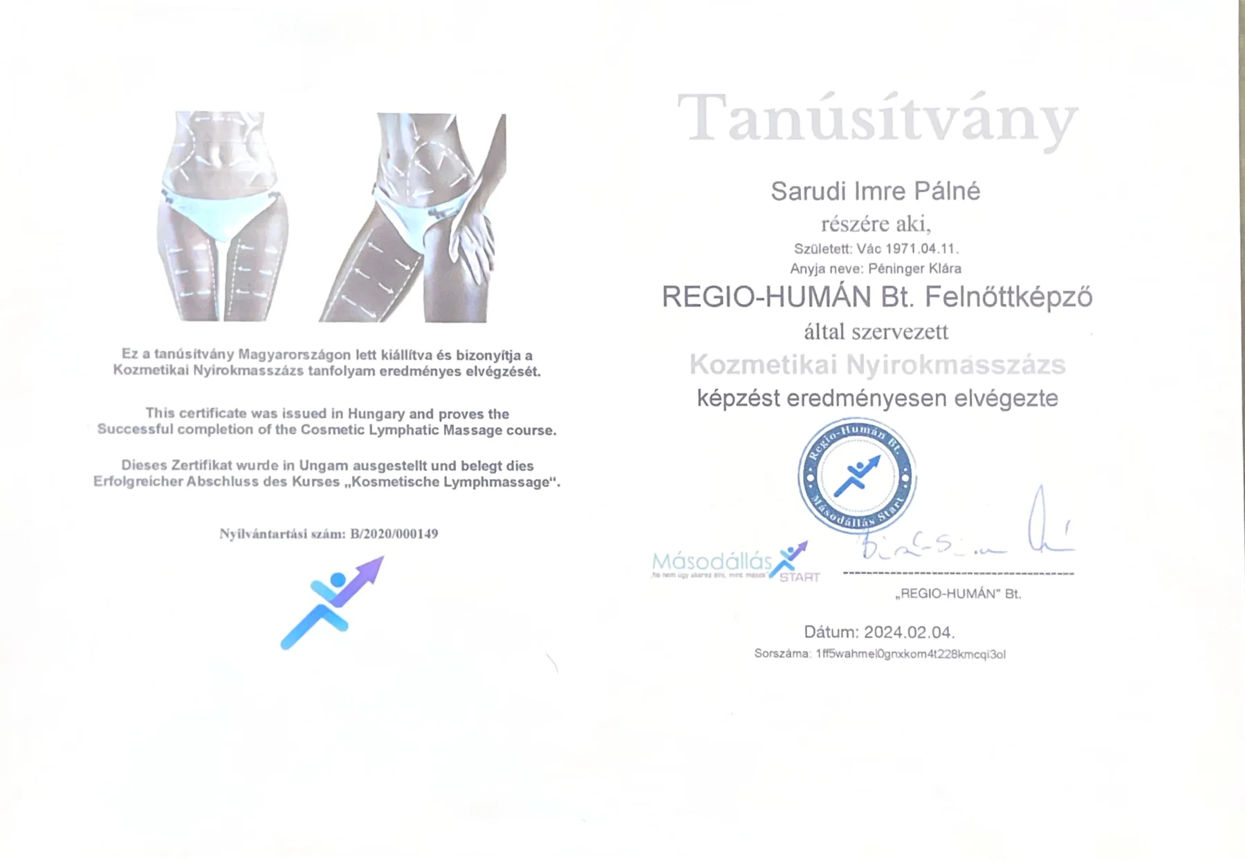 Kozmetikai nyirokmasszázs tanúsítvány