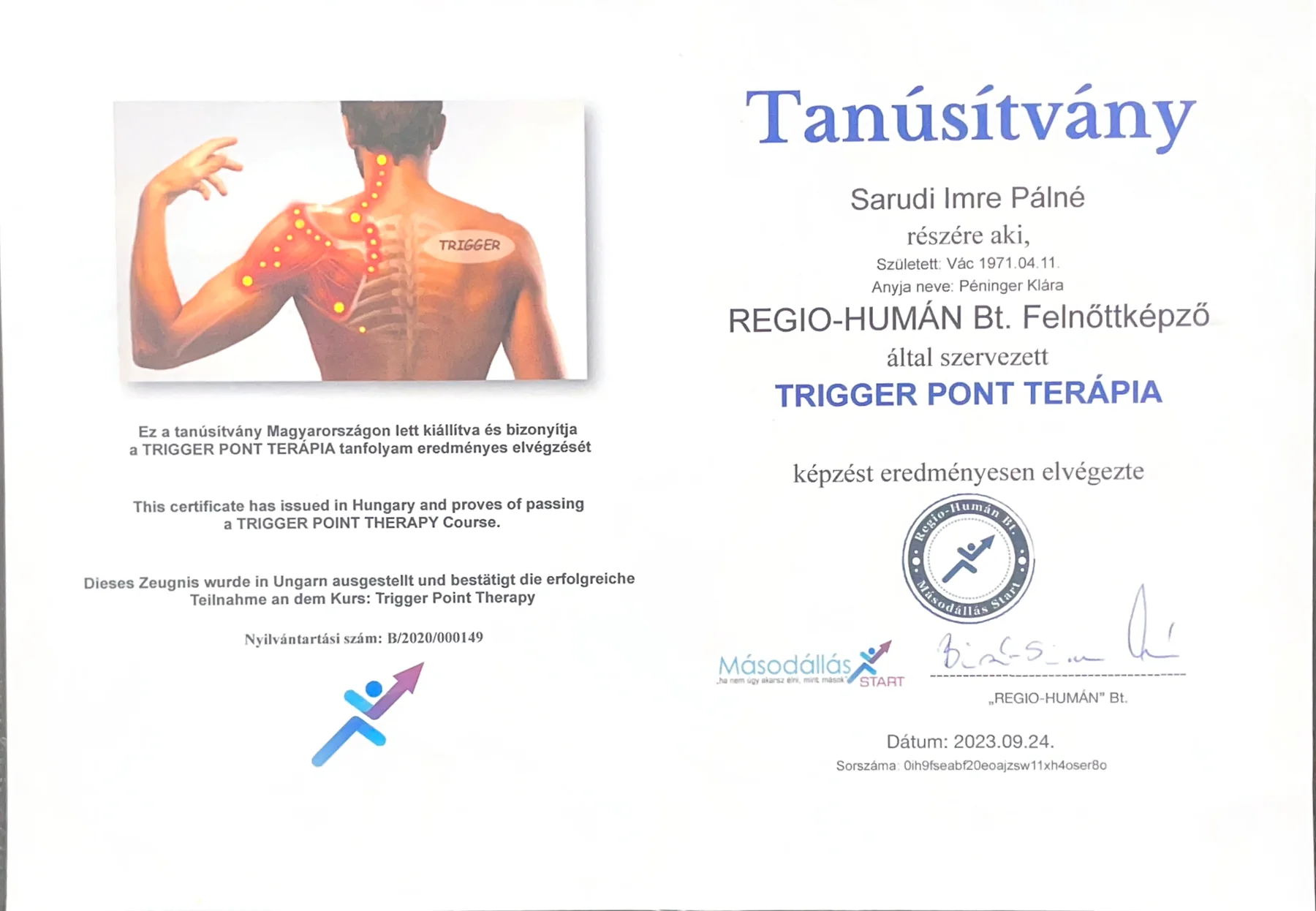 Trigger Point terápia tanúsítvány